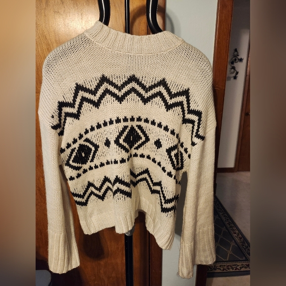 CLICHE White/Black Knit Wide Sleeves Loose Fitting Wool/Acryl Sweater Size XL - Picture 5 of 5